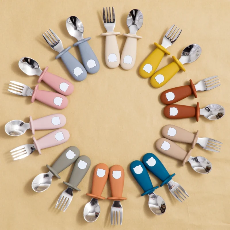 Baby Bear Silicone & Stainless Spoon Fork Set, BPA-Free
