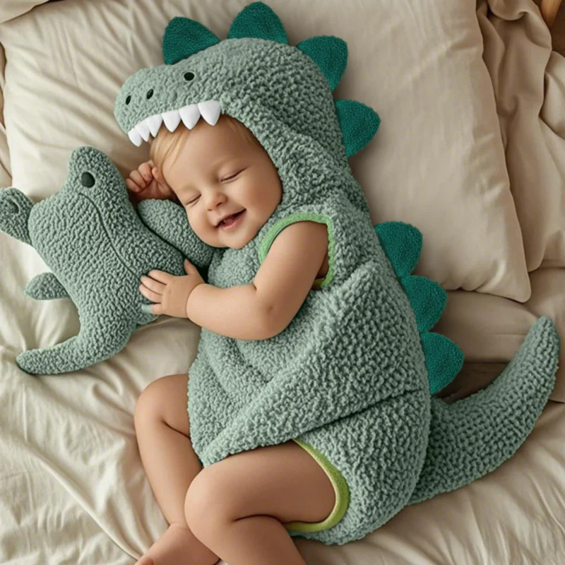 Baby Dinosaur Halloween Plush Hooded Romper (0–18M)