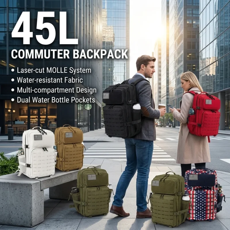 45L Tactical MOLLE Backpack with Dual Cup Holders