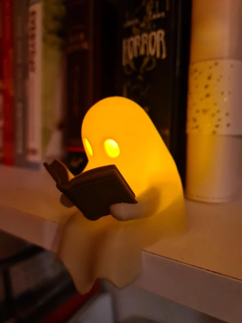 Reading Ghost Shelf Sitter with Flickering Tealight