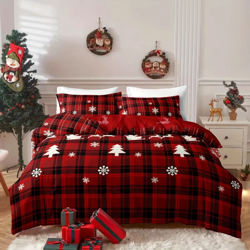 Christmas Duvet Cover Set – Elk & Snowflake Print, 3-Piece