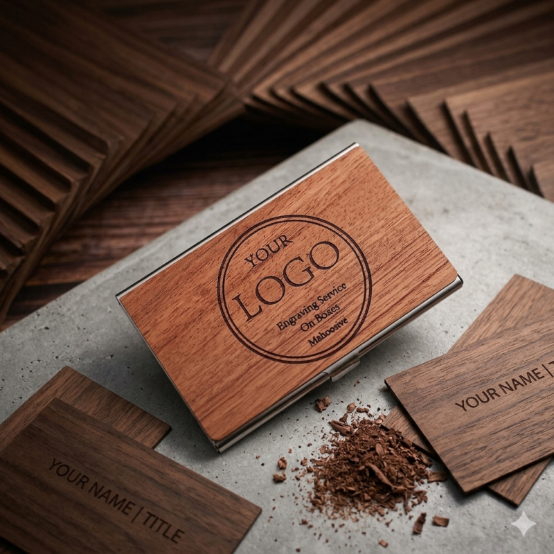 Engraved Wood Business Card Holder with RFID Protection