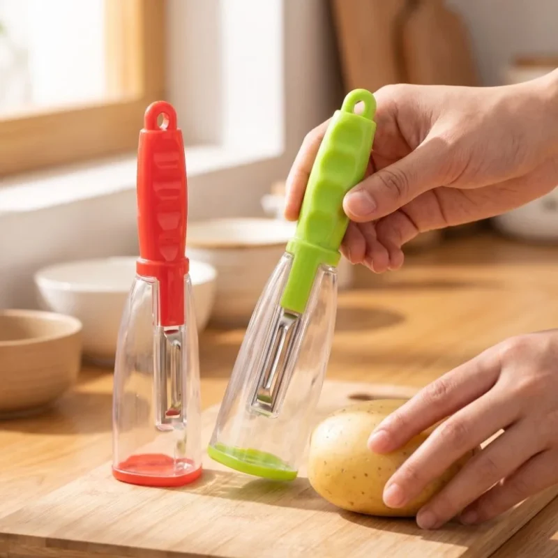 Easy Grip Vegetable Peeler Storage Tube Multifunctional Fruit Peeler Creative Ergonomic Handle Peeler with Organizer Camping
