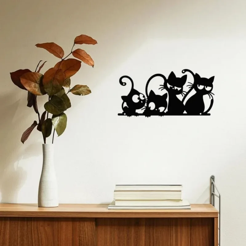 Black Cat Hook Aluminum Wall Art 12x16 Inch Waterproof Metal Decor Living Room Bedroom Kitchen Durable Rustproof Gift Ornament