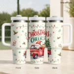 Christmas Santa Claus Red Truck Vacuum Flasks 40oz Stainless Steel Insulated Tumbler With Handle & Straw Leakproof Travel Mug