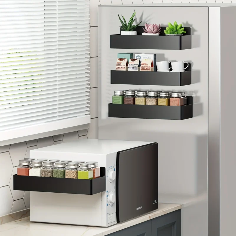 Multifunctional Magnetic Spice Rack Organizer No-Drill Wall Mounted Shelves Set Strong Magnetic Refrigerator Shelf for Spice