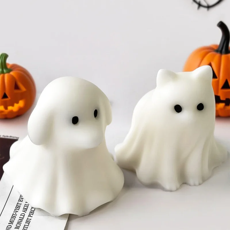 DIY 3D Spooky Cat Dog Silicone Candle Mold Cute Halloween Ghost Series Scented Candle Plaster Concrete Mould Craft Ornaments